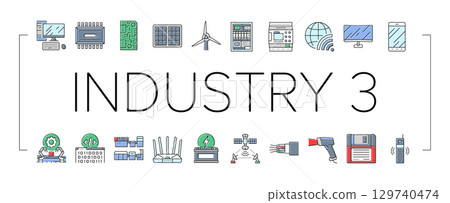 industry 3.0 cybernetics sensors icons set vector 129740474