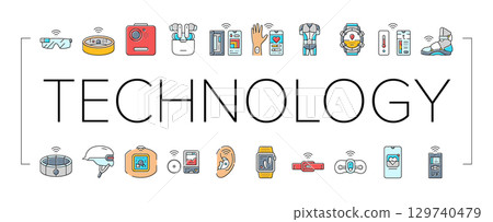 wearable technologies tracker icons set vector 129740479
