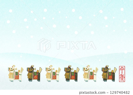 2026新年Chagu Chagu Uma Ko雪景背景 2026新年Chagu Chagu Uma Ko雪景背景 129740482