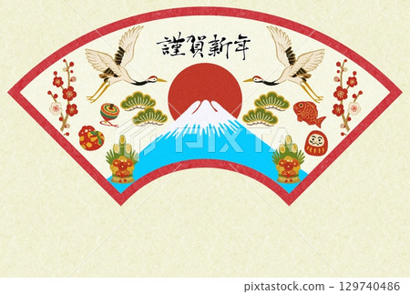 扇子富士吉祥物淺綠色背景 扇子富士吉祥物淺綠色背景 129740486