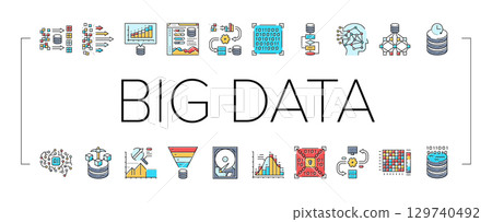 big data analytics hadoop icons set vector 129740492