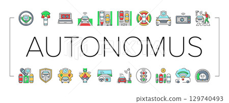 autonomous vehicle self driving icons set vector 129740493