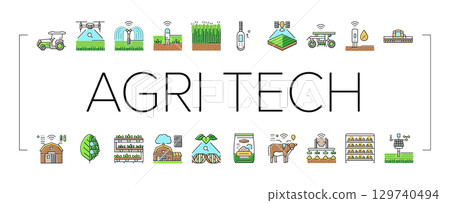agri tech precision drones iot icons set vector 129740494