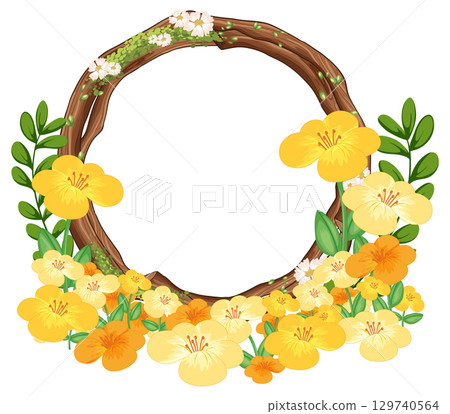 Floral Wreath with Yellow Flowers and Branches 129740564