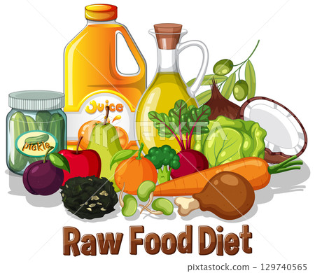 Colorful Raw Food Diet Vector Illustration 129740565