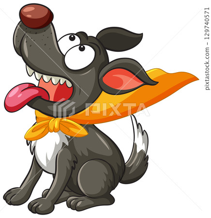 Cartoon Dog Wearing Orange Superhero Cape Sitting 129740571