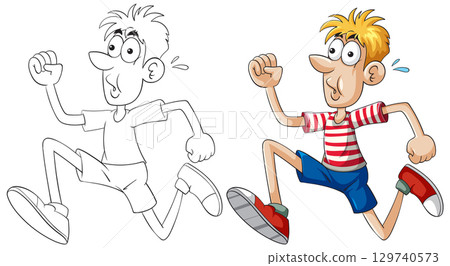 Cartoon Character Running with Energetic Expression 129740573
