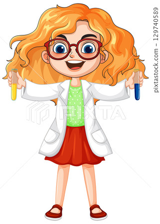 Young Girl Scientist Holding Test Tubes Smiling 129740589