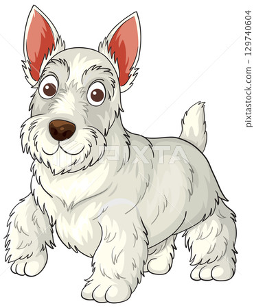 Cartoon White Scottish Terrier Dog Standing Alert Cartoon White Scottish Terrier Dog Standing Alert 129740604