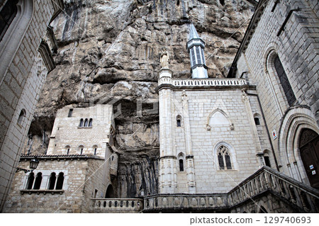 Historic buildings of Rocamadour perched on cliffs, Occitan, France 129740693