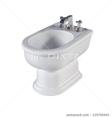 Lavatory pan isolated on a transparent background, bidet, 3D illustration, and CG render Lavatory pan isolated on a transparent background, bidet, 3D illustration, and CG render 129740845