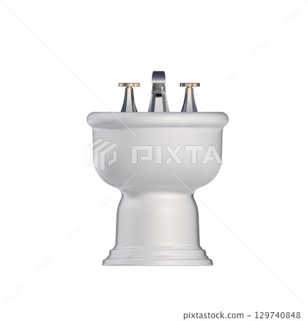 Lavatory pan isolated on a transparent background, bidet, 3D illustration, and CG render 129740848