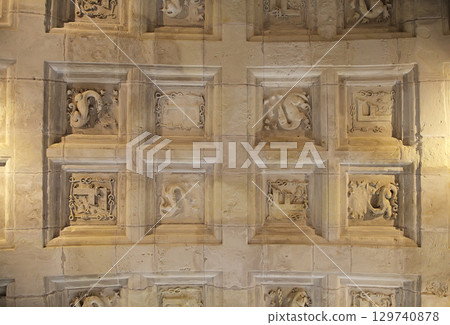 Intricate stone ceiling design in Chambord Castle in France 129740878