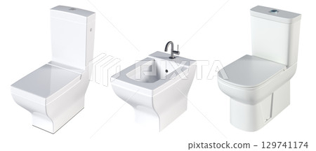 Lavatory pan isolated on a transparent background, bidet, 3D illustration, and CG render 129741174