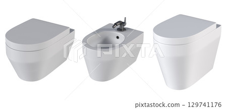 Lavatory pan isolated on a transparent background, bidet, 3D illustration, and CG render 129741176