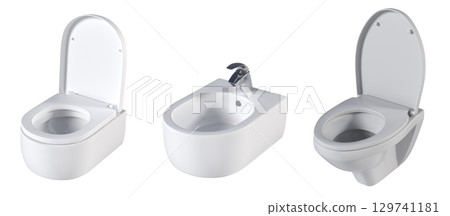 Lavatory pan isolated on a transparent background, bidet, 3D illustration, and CG render 129741181