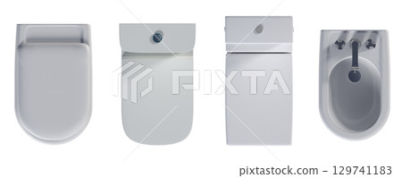 Lavatory pan isolated on a transparent background, bidet, 3D illustration, and CG render 129741183