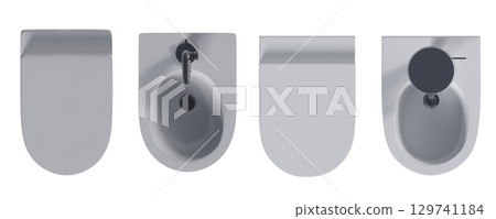 Lavatory pan isolated on a transparent background, bidet, 3D illustration, and CG render 129741184