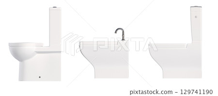 Lavatory pan isolated on a transparent background, bidet, 3D illustration, and CG render Lavatory pan isolated on a transparent background, bidet, 3D illustration, and CG render 129741190