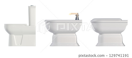 Lavatory pan isolated on a transparent background, bidet, 3D illustration, and CG render 129741191