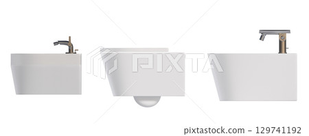Lavatory pan isolated on a transparent background, bidet, 3D illustration, and CG render Lavatory pan isolated on a transparent background, bidet, 3D illustration, and CG render 129741192