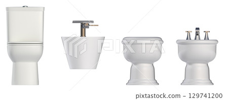 Lavatory pan isolated on a transparent background, bidet, 3D illustration, and CG render 129741200