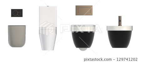 Lavatory pan isolated on a transparent background, bidet, 3D illustration, and CG render Lavatory pan isolated on a transparent background, bidet, 3D illustration, and CG render 129741202
