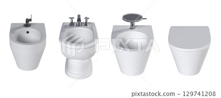Lavatory pan isolated on a transparent background, bidet, 3D illustration, and CG render Lavatory pan isolated on a transparent background, bidet, 3D illustration, and CG render 129741208