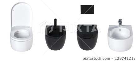 Lavatory pan isolated on a transparent background, bidet, 3D illustration, and CG render Lavatory pan isolated on a transparent background, bidet, 3D illustration, and CG render 129741212
