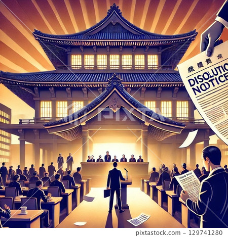 國會議員聚集在永田町國會議事堂周圍的插圖 129741280