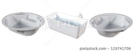 bathtub isolated on a transparent background, 3D illustration, and a CG render bathtub isolated on a transparent background, 3D illustration, and a CG render 129741706