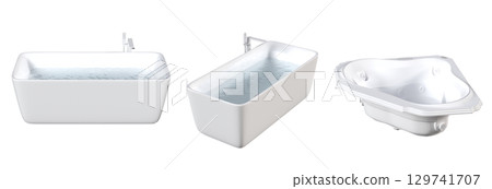 bathtub isolated on a transparent background, 3D illustration, and a CG render 129741707