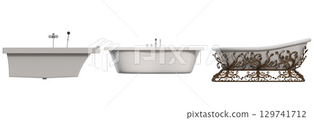 bathtub isolated on a transparent background, 3D illustration, and a CG render 129741712