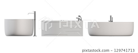 bathtub isolated on a transparent background, 3D illustration, and a CG render 129741713