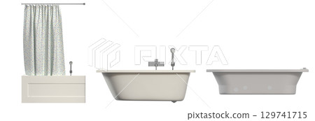 bathtub isolated on a transparent background, 3D illustration, and a CG render bathtub isolated on a transparent background, 3D illustration, and a CG render 129741715