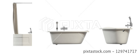 bathtub isolated on a transparent background, 3D illustration, and a CG render bathtub isolated on a transparent background, 3D illustration, and a CG render 129741717