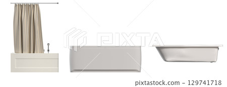 bathtub isolated on a transparent background, 3D illustration, and a CG render 129741718