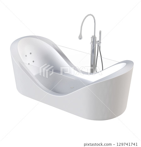bathtub isolated on a transparent background, 3D illustration, and a CG render 129741741