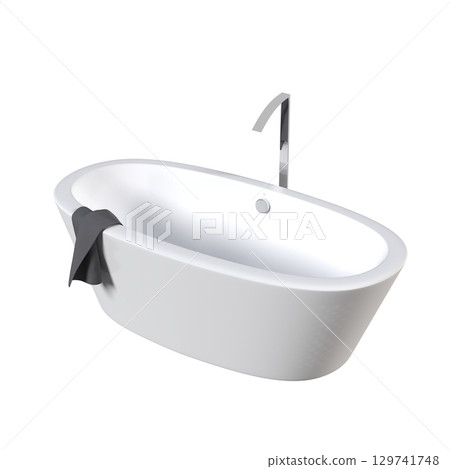 bathtub isolated on a transparent background, 3D illustration, and a CG render bathtub isolated on a transparent background, 3D illustration, and a CG render 129741748