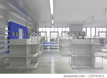 shopping mall, interior visualization, 3D illustration shopping mall, interior visualization, 3D illustration 129741811