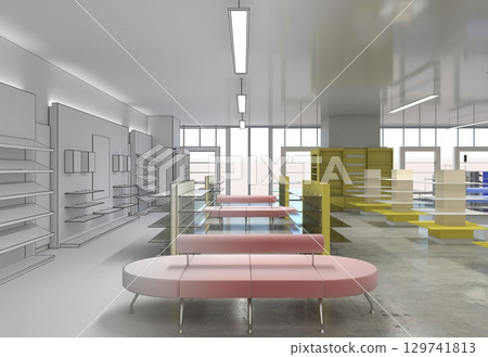 shopping mall, interior visualization, 3D illustration 129741813