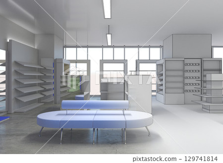 shopping mall, interior visualization, 3D illustration 129741814