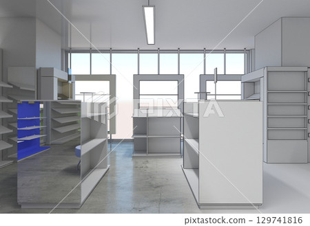 shopping mall, interior visualization, 3D illustration shopping mall, interior visualization, 3D illustration 129741816