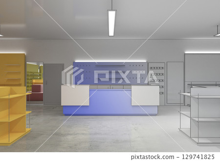 shopping mall, interior visualization, 3D illustration 129741825