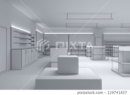 shopping mall, interior visualization, 3D illustration shopping mall, interior visualization, 3D illustration 129741837