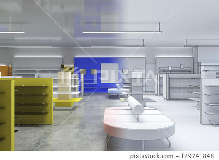 shopping mall, interior visualization, 3D illustration 129741848