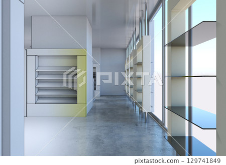 shopping mall, interior visualization, 3D illustration 129741849