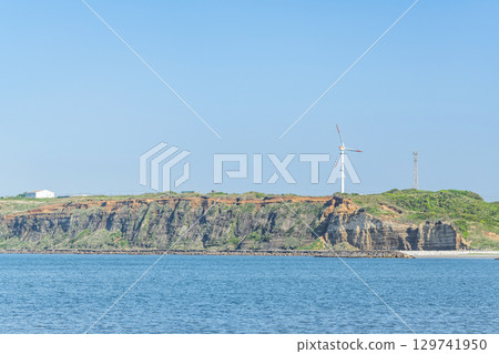 Choshi City, Chiba Prefecture - A famous tourist spot: Byobuura, with its sheer cliffs and wind turbines Choshi City, Chiba Prefecture - A famous tourist spot: Byobuura, with its sheer cliffs and wind turbines 129741950