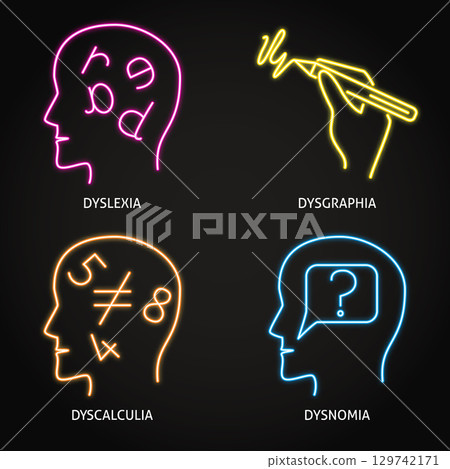 Neurodiversity symbols neon icon set Neurodiversity symbols neon icon set 129742171
