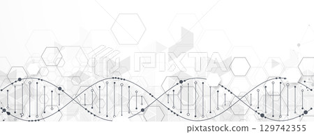 Abstract hexagon futuristic background for design works.Science template, wallpaper or banner with a DNA molecules. 129742355